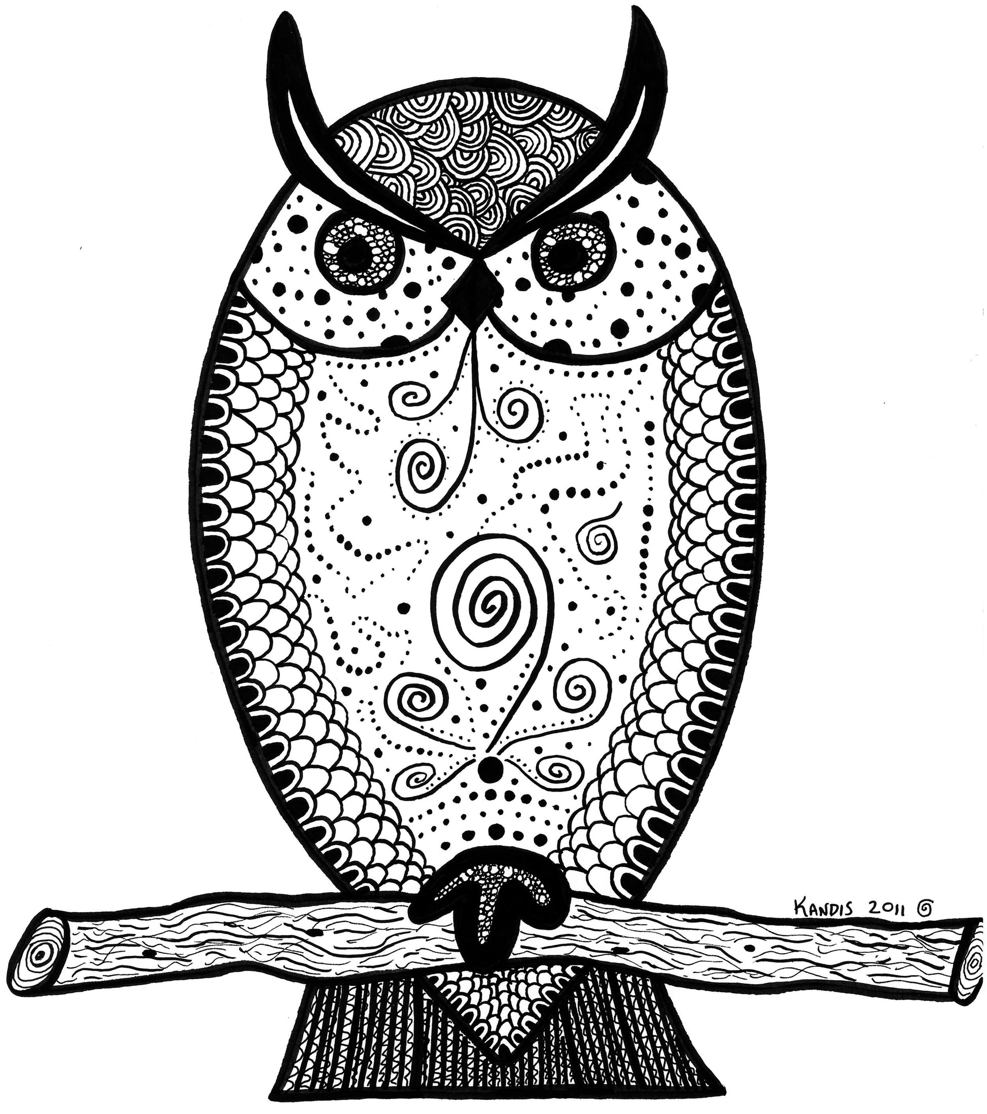 Owl black and white sticker, tattoo, line art stickers